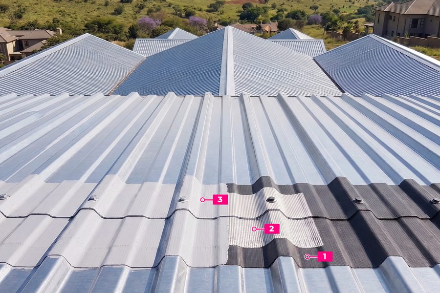 StretchSeal system waterproofing screw lines and laps on an IBR metal roof